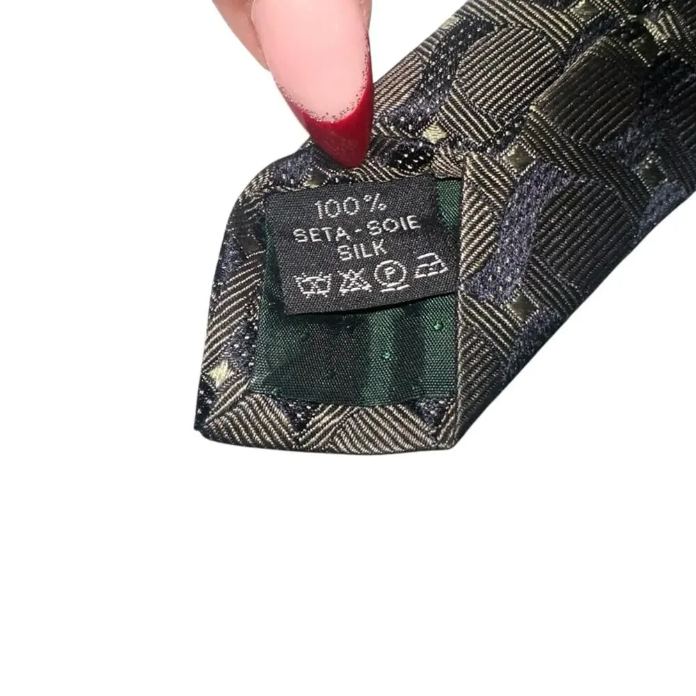 Gianni Versace Silk Printed Olive Green Medusa Logo Vintage Tie